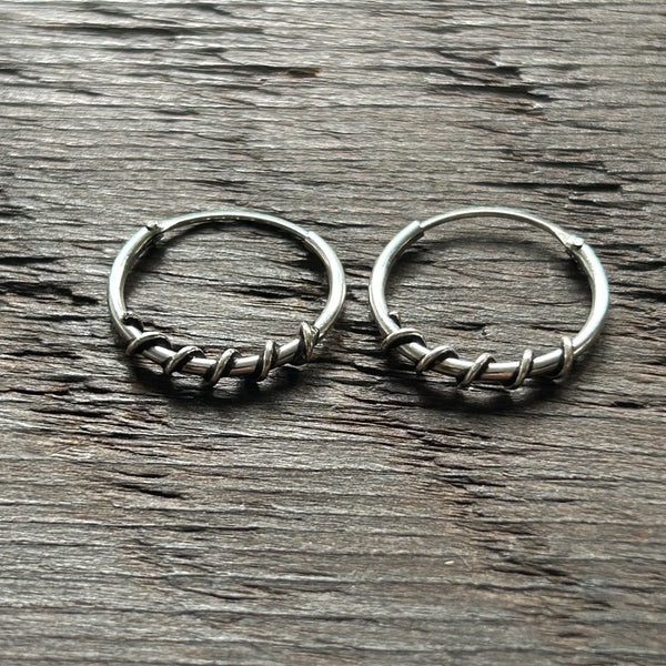 Sterling Silver Balinese Hoop Earrings