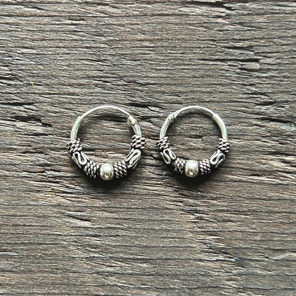 Sterling Silver Balinese Hoop Earrings