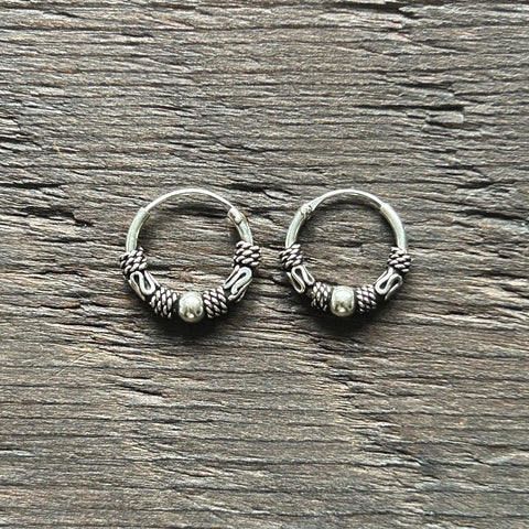 Sterling Silver Balinese Hoop Earrings