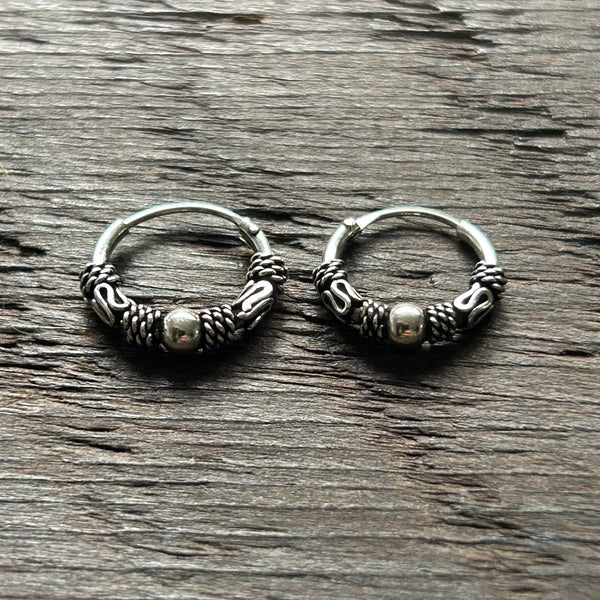 Sterling Silver Balinese Hoop Earrings