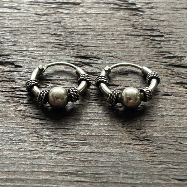 Sterling Silver Balinese Hoop Earrings