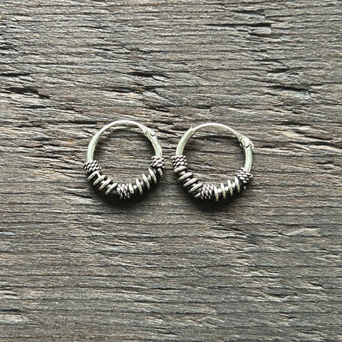 Sterling Silver Balinese Hoop Earrings