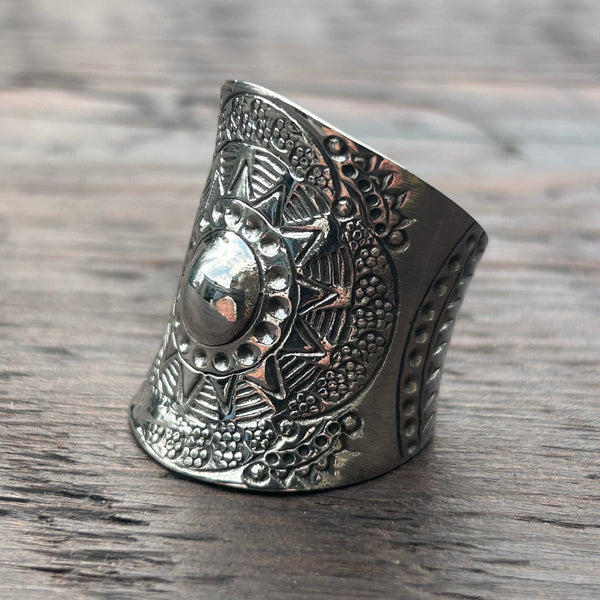 Large Chunky Embossed 'Sun' Sterling Silver Ring