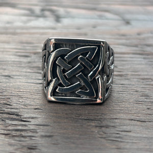 Celtic Style Chunky Square Signet Sterling Silver Ring