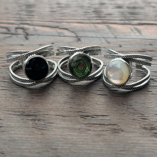 Adjustable Sterling Silver Ring with Black Onyx