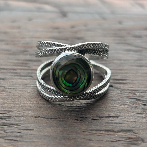 Adjustable Sterling Silver Ring with Abalone Shell