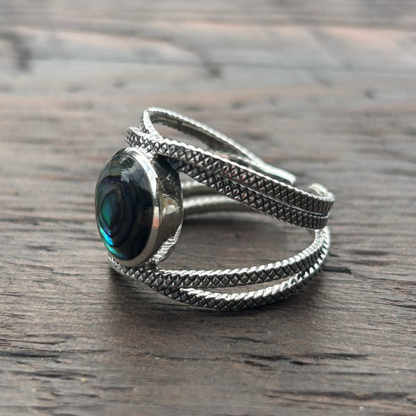 Adjustable Sterling Silver Ring with Abalone Shell