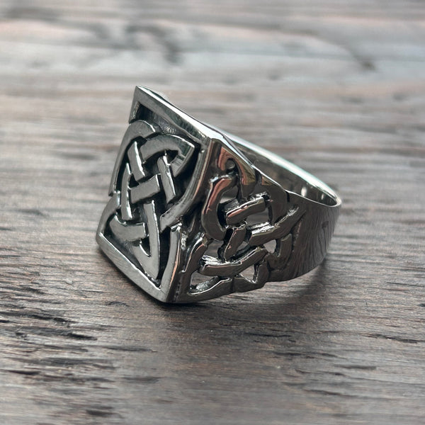 Celtic Style Chunky Square Signet Sterling Silver Ring