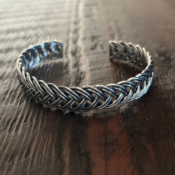 Double Entwined Wire Weave Sterling Silver Cuff Bangle