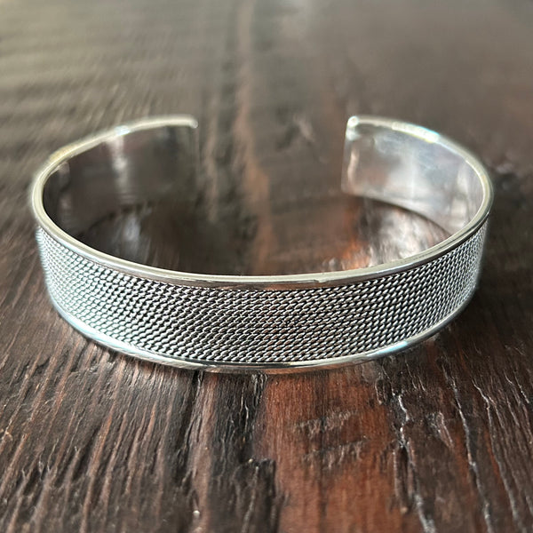 Chain Effect Sterling Silver Cuff Bangle