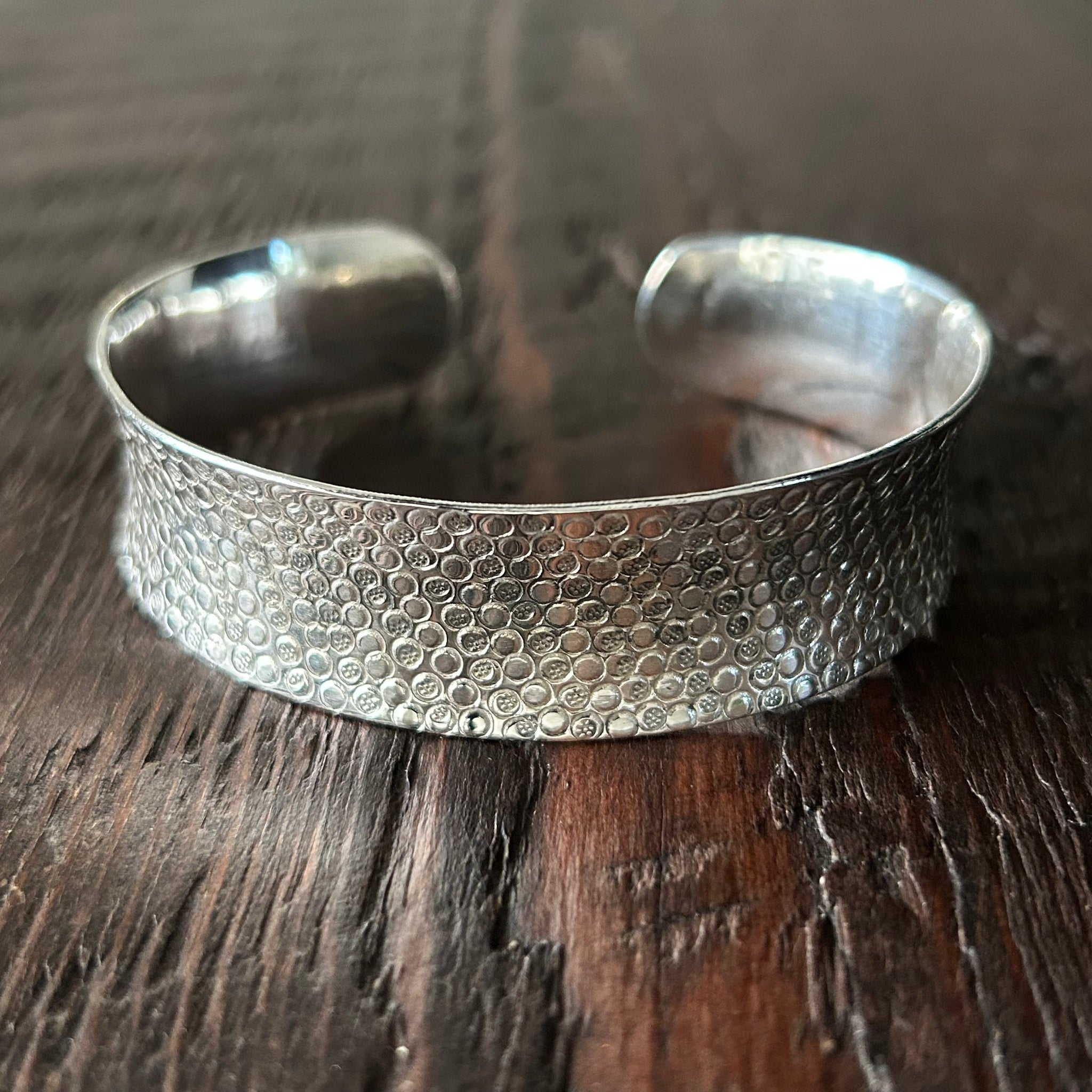 Stamped Circles Sterling Silver Cuff Bangle