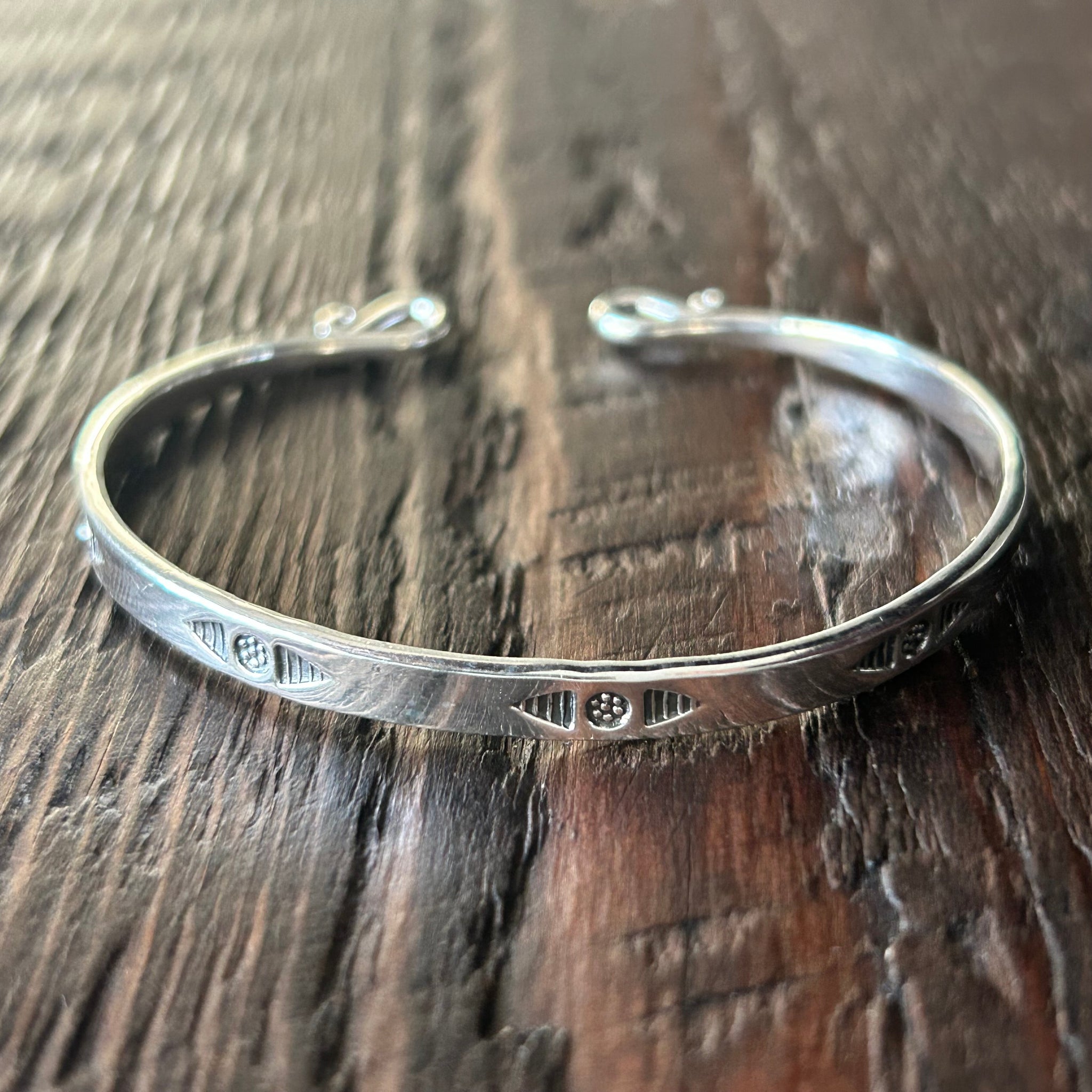 Slim Hand Stamped Sterling Silver Cuff Bangle