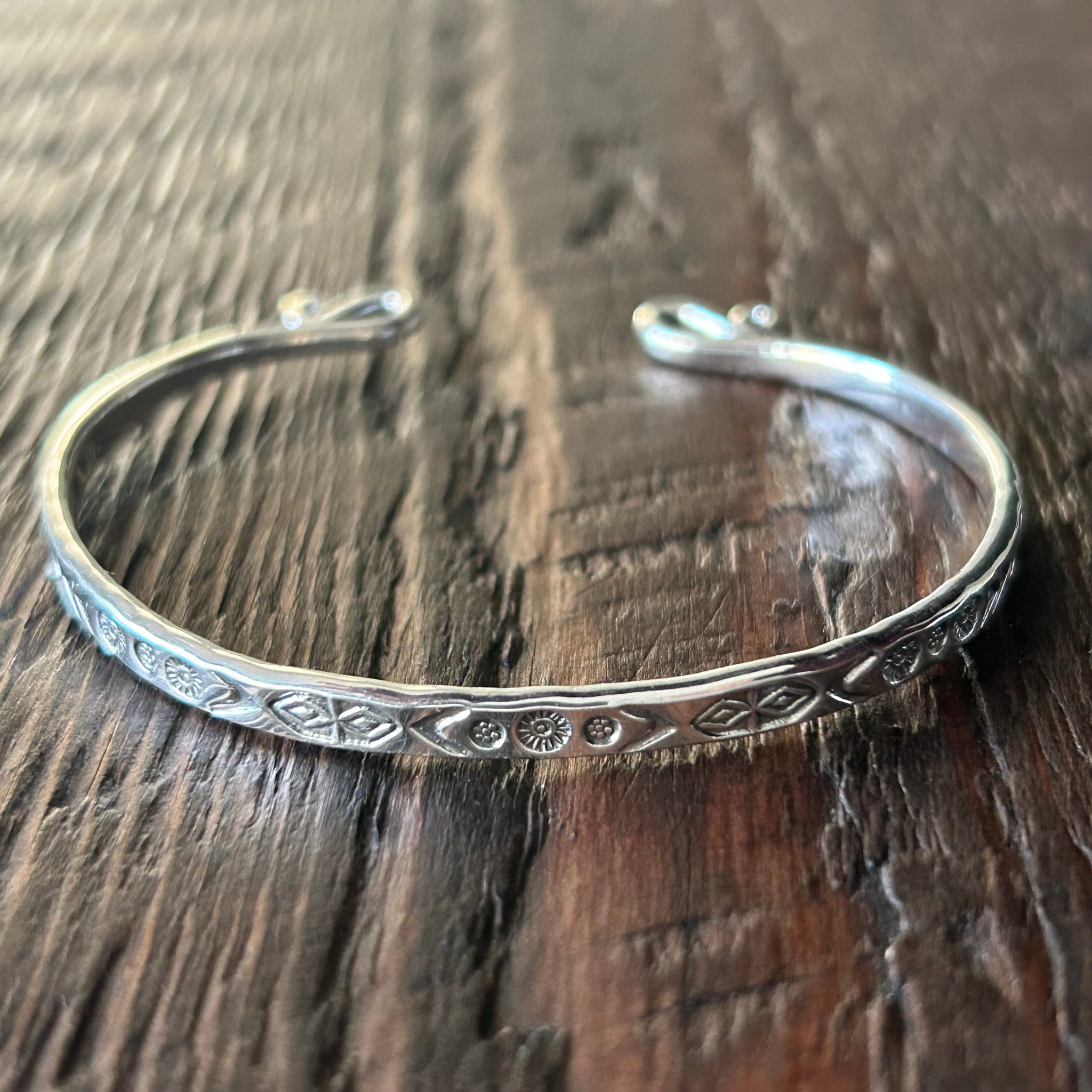 Slim Hand Stamped Sterling Silver Cuff Bangle