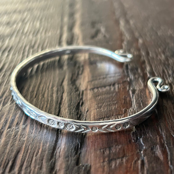 Slim Hand Stamped Sterling Silver Cuff Bangle