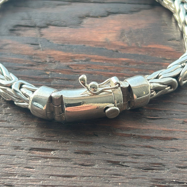 Large Polished 'Borobudur' Balinese Design Silver Link Bracelet