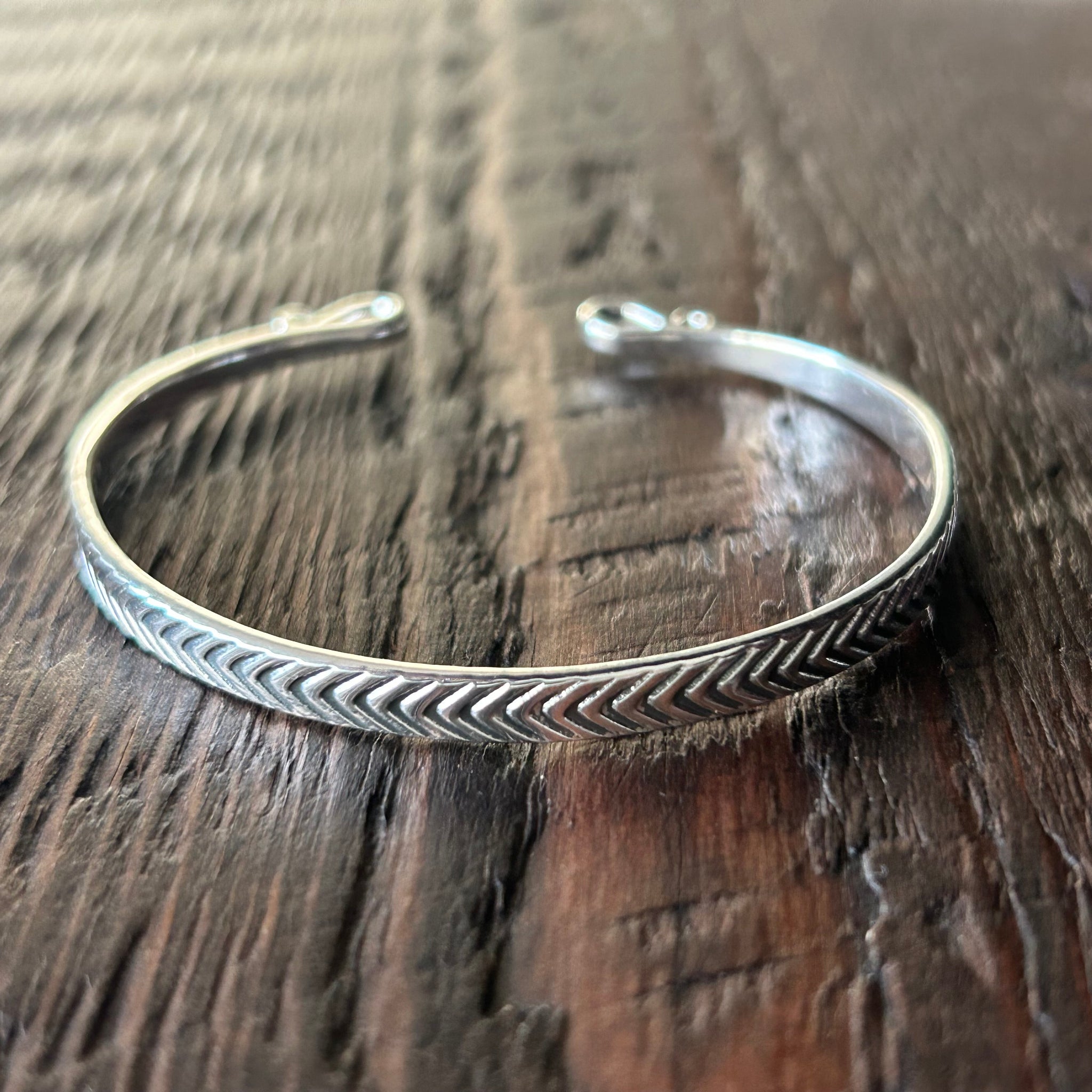 Chevron Pattern Slim Sterling Silver Cuff Bangle