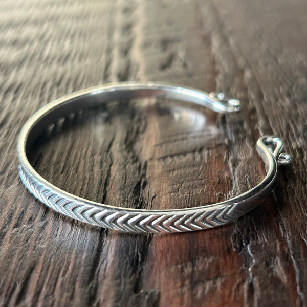 Chevron Pattern Slim Sterling Silver Cuff Bangle