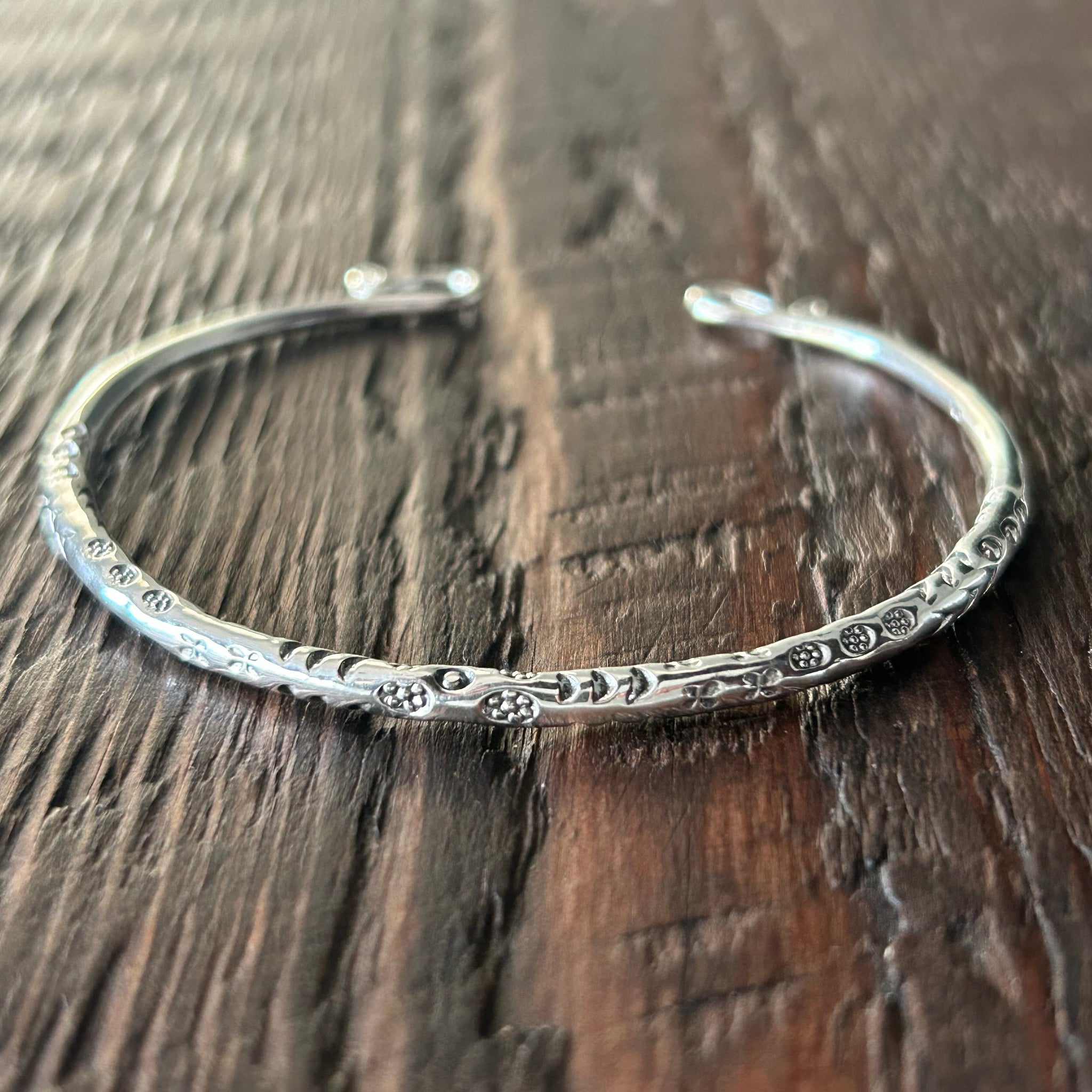 Slim Hand Stamped Sterling Silver Cuff Bangle