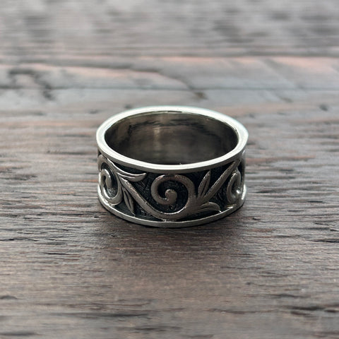 Swirl Pattern Chunky Sterling Silver Band Ring