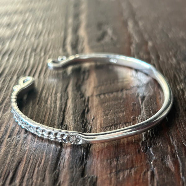 Slim Hand Stamped Sterling Silver Cuff Bangle