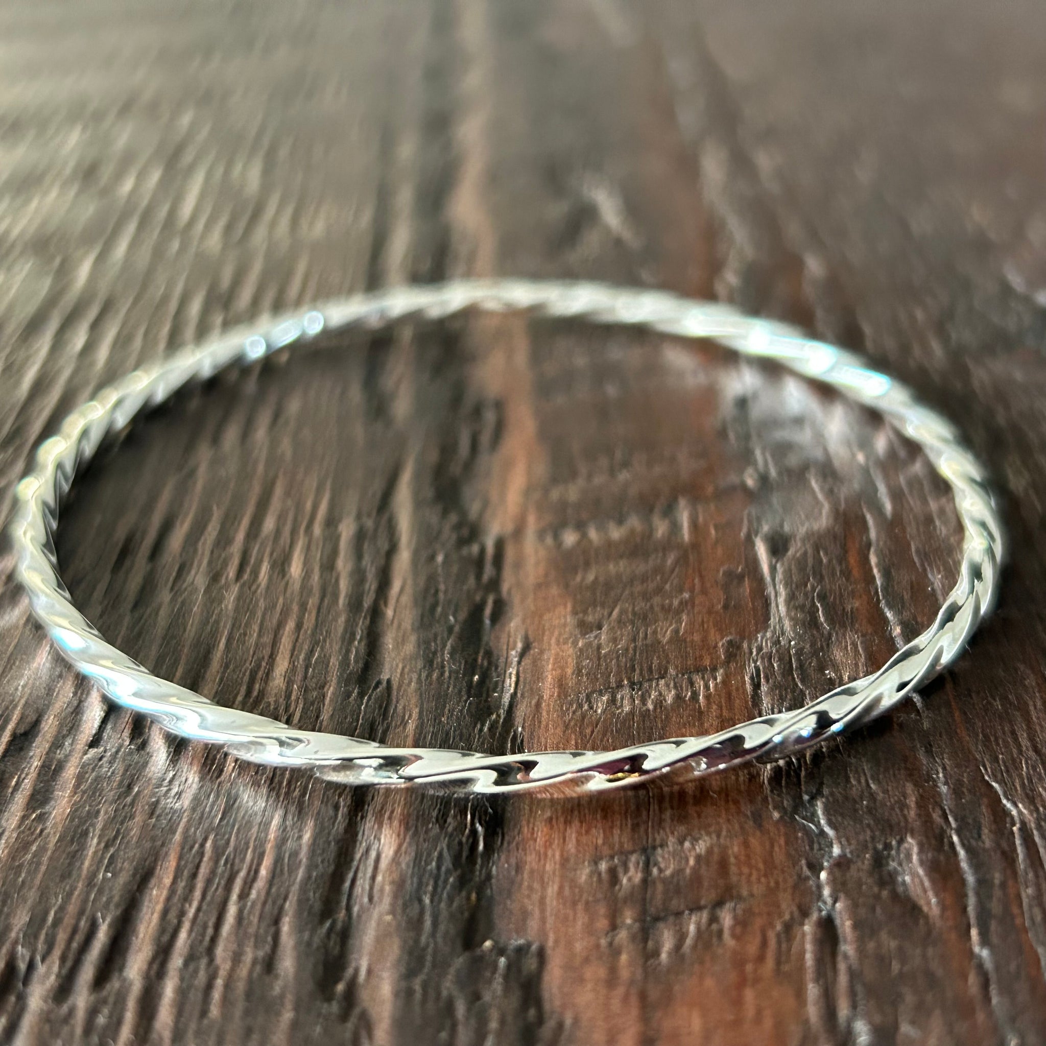 Round Solid Twist Sterling Silver Bangle