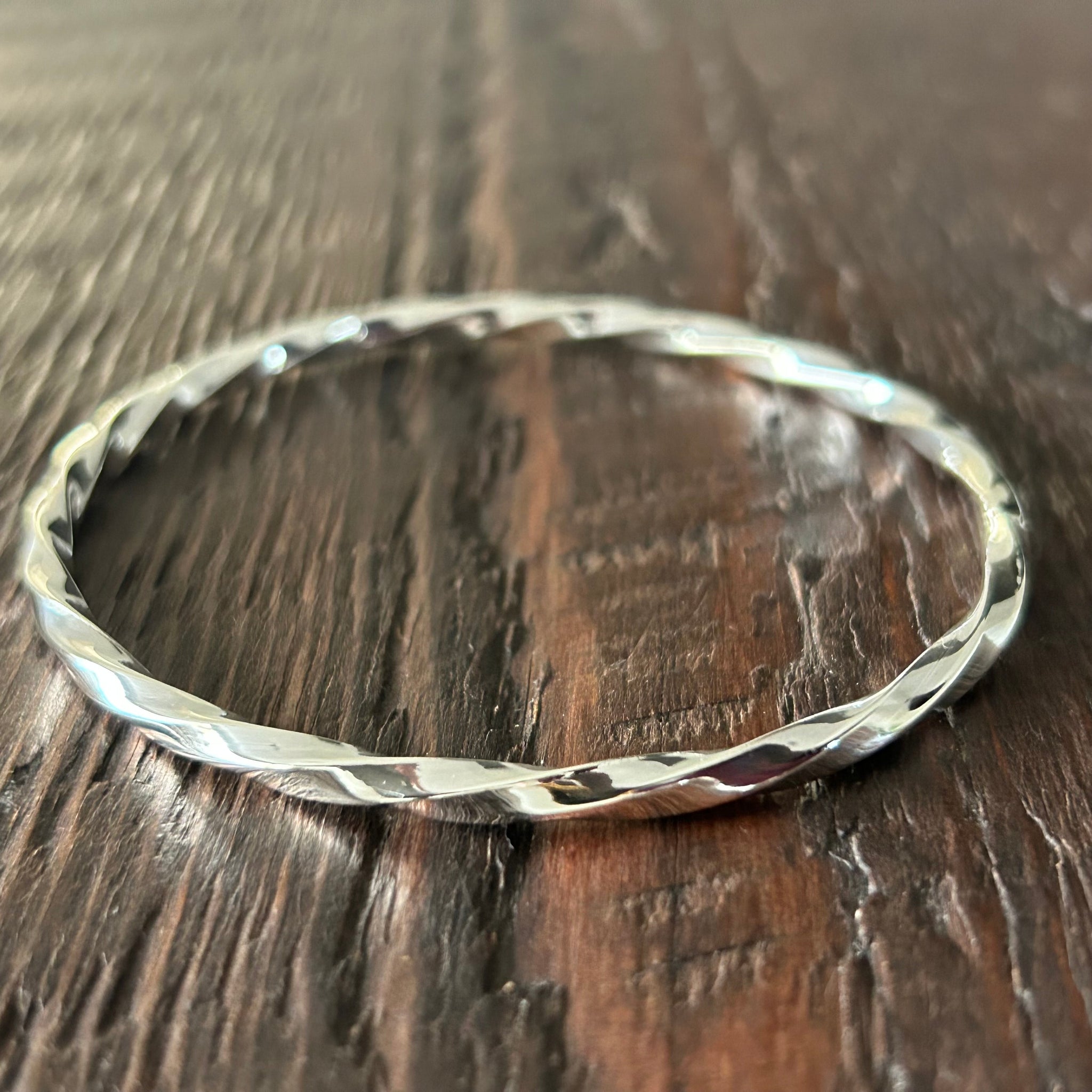 Round Solid Twist Sterling Silver Bangle