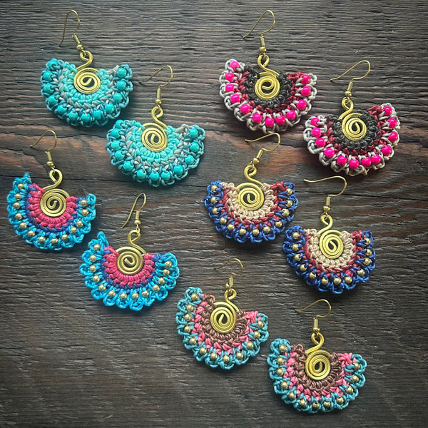 'Tri-Beca' Fan Handmade Macrame Earrings