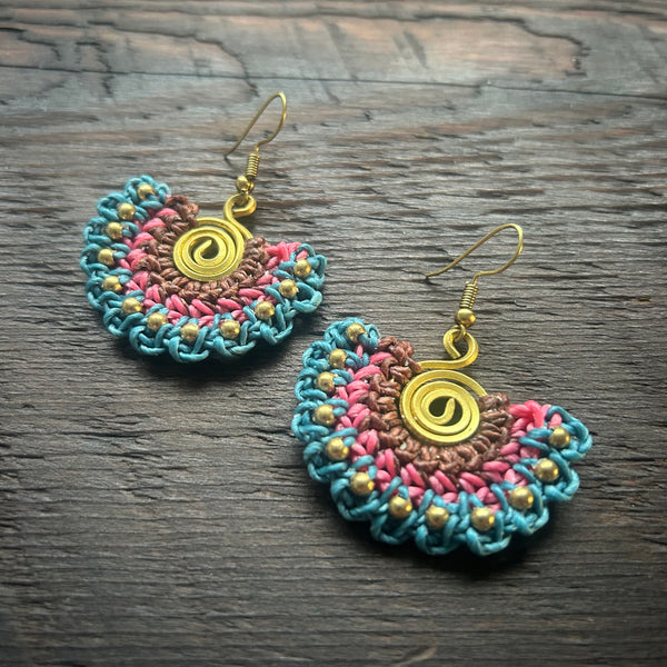 'Tri-Beca' Fan Handmade Macrame Earrings