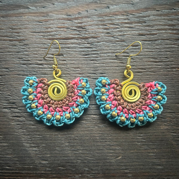 'Tri-Beca' Fan Handmade Macrame Earrings