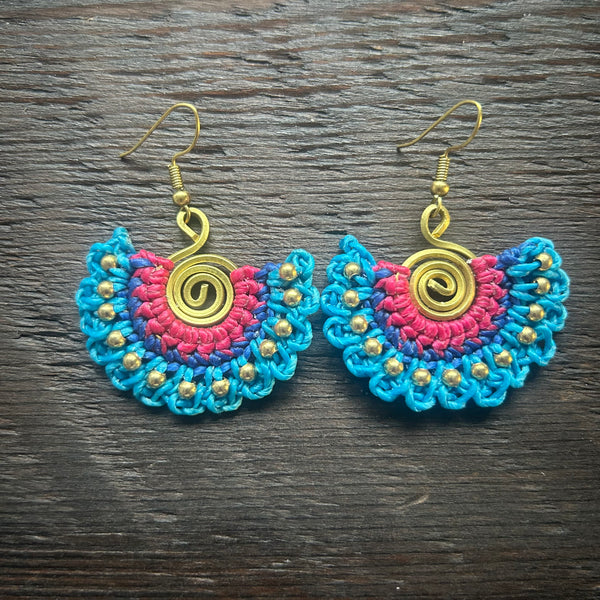 'Tri-Beca' Fan Handmade Macrame Earrings