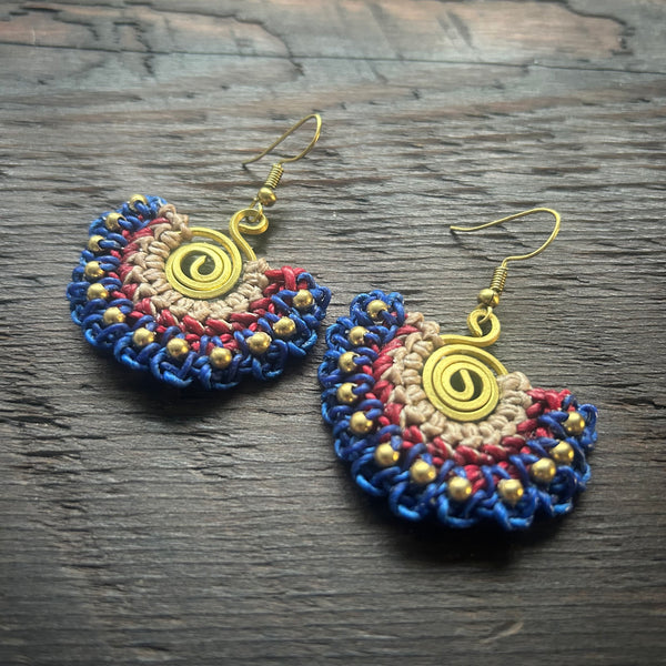 'Tri-Beca' Fan Handmade Macrame Earrings
