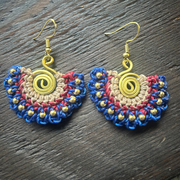 'Tri-Beca' Fan Handmade Macrame Earrings