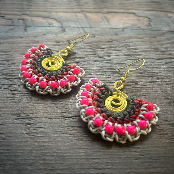 'Tri-Beca' Fan Handmade Macrame Earrings