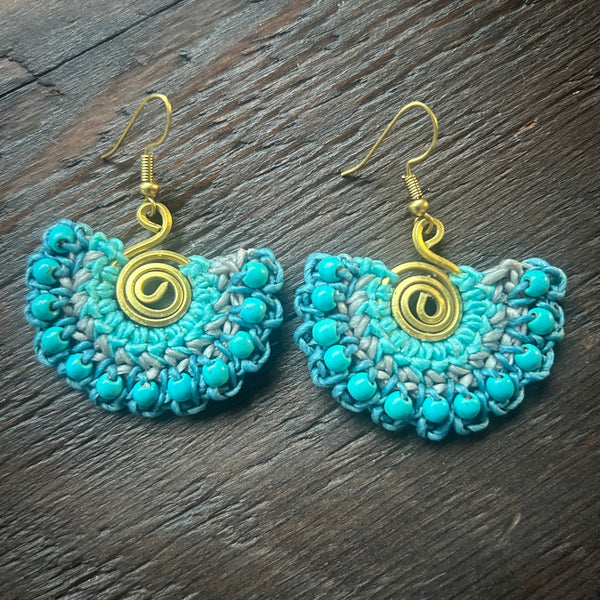 'Tri-Beca' Fan Handmade Macrame Earrings