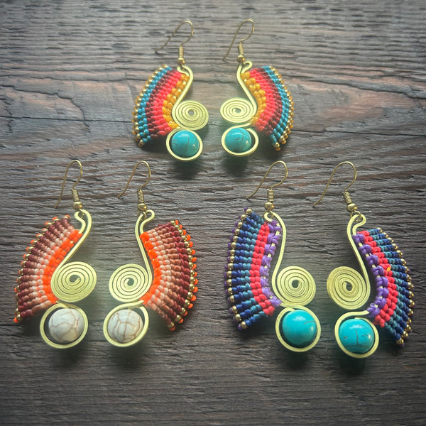 'Tri-Beca' Wing Design Handmade Macrame Earrings