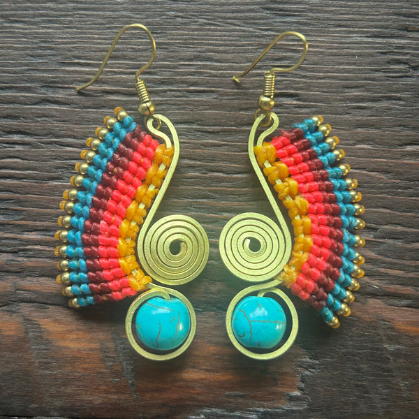 'Tri-Beca' Wing Design Handmade Macrame Earrings