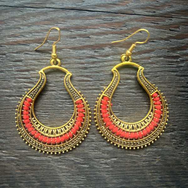 'Ethnic Vibes' Boho Horseshoe Earrings - Red