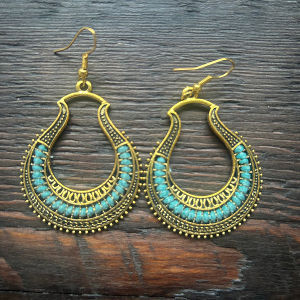 'Ethnic Vibes' Boho Horseshoe Earrings - Turquoise