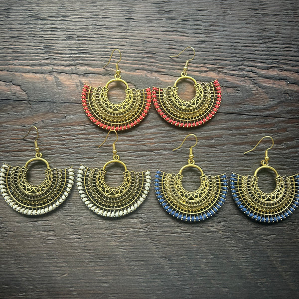 'Ethnic Vibes' Medium Filigree Mandala Earrings - Red