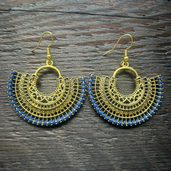 'Ethnic Vibes' Medium Filigree Mandala Earrings - Blue