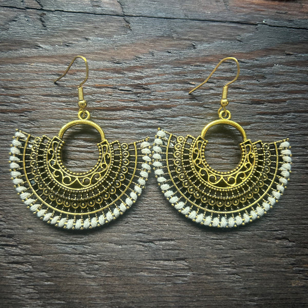 'Ethnic Vibes' Medium Filigree Mandala Earrings - White