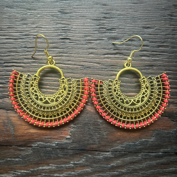 'Ethnic Vibes' Medium Filigree Mandala Earrings - Red