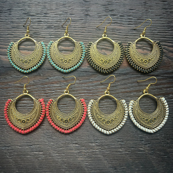 'Ethnic Vibes' Ornate Fan Earrings - White