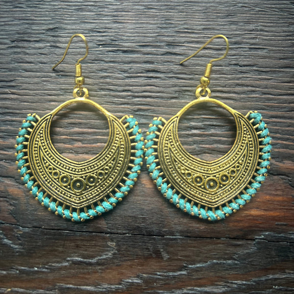 'Ethnic Vibes' Ornate Fan Earrings - Turquoise