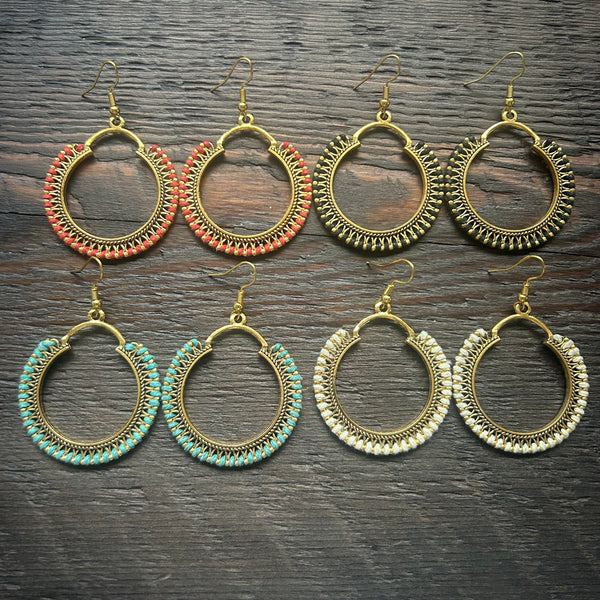 'Ethnic Vibes' Boho Ring Earrings - Red
