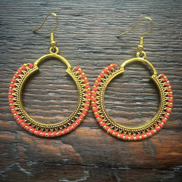 'Ethnic Vibes' Boho Ring Earrings - Red