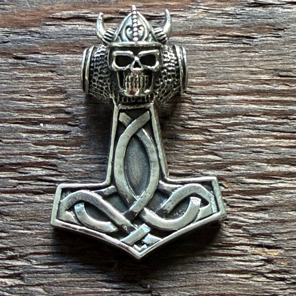 Skull Thor's Hammer Mjolnir / Viking Norse Knot Sterling Silver Pendant