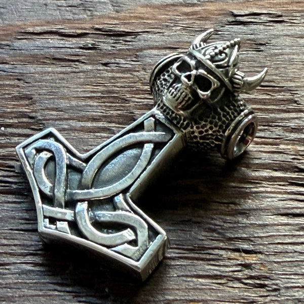 Skull Thor's Hammer Mjolnir / Viking Norse Knot Sterling Silver Pendant