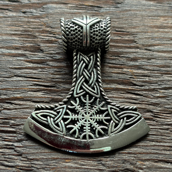 Thor's Hammer Mjolnir / Helm of Awe Viking Norse Sterling Silver Pendant