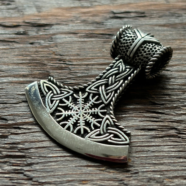 Thor's Hammer Mjolnir / Helm of Awe Viking Norse Sterling Silver Pendant